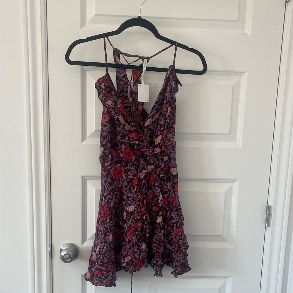 Kimchi Blue Floral Mini Dress in Burgundy and Red